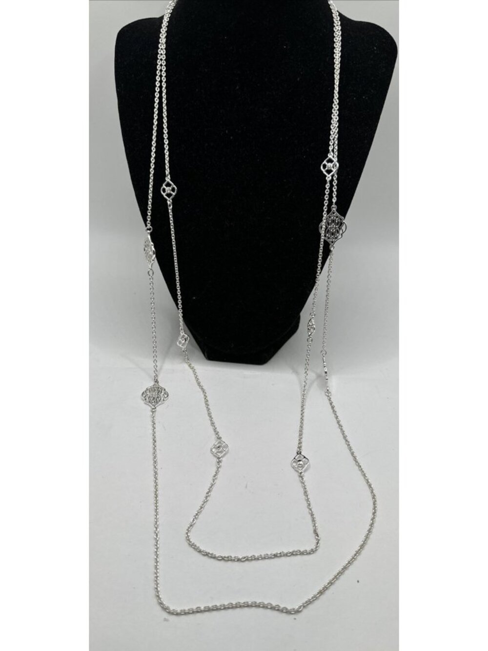 Vera Bradley Signature Silver Tone Double Strand Chain Necklace 34”35” 3”ext